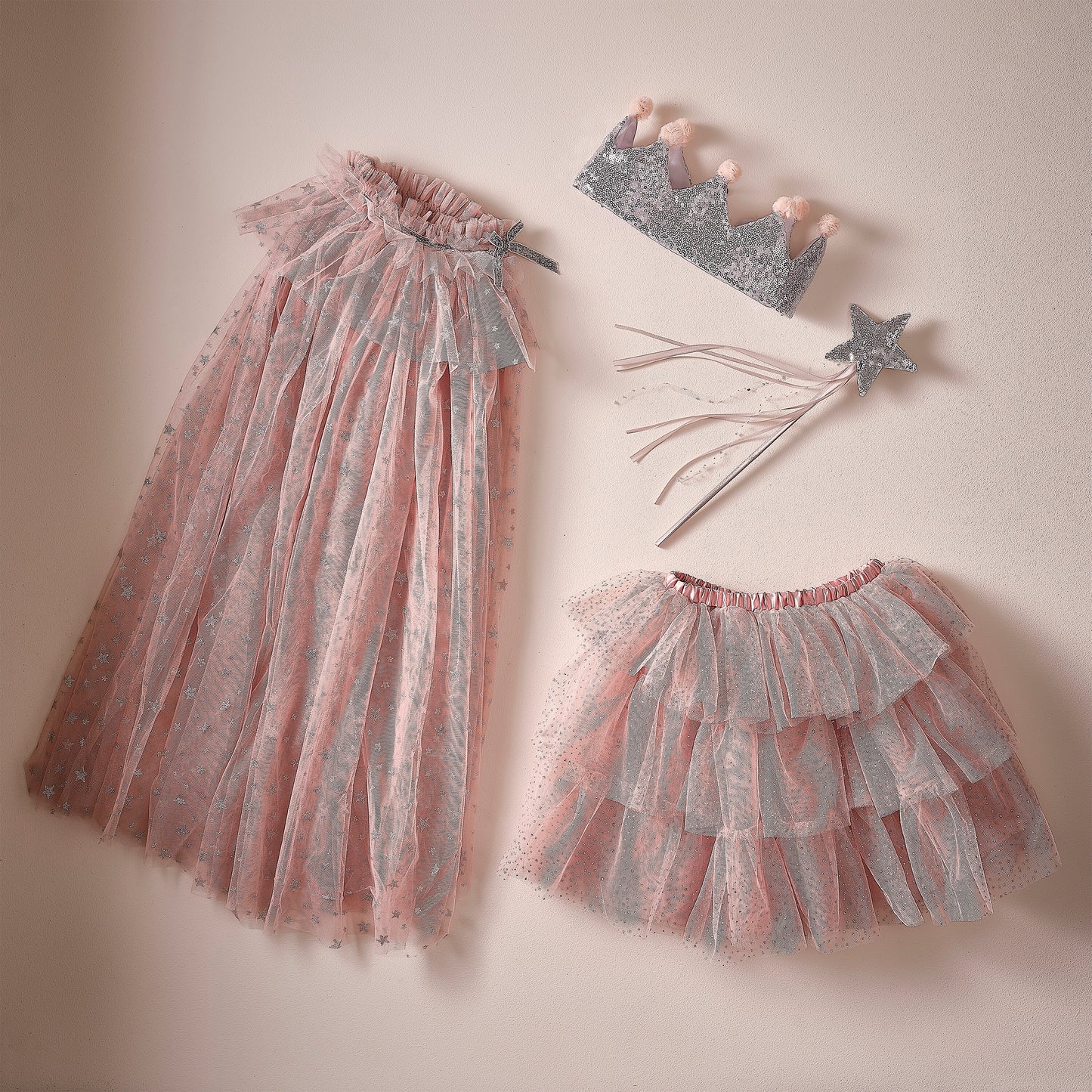 Pink & Silver Sparkle Fairy Princess Costume with Sequin Crown