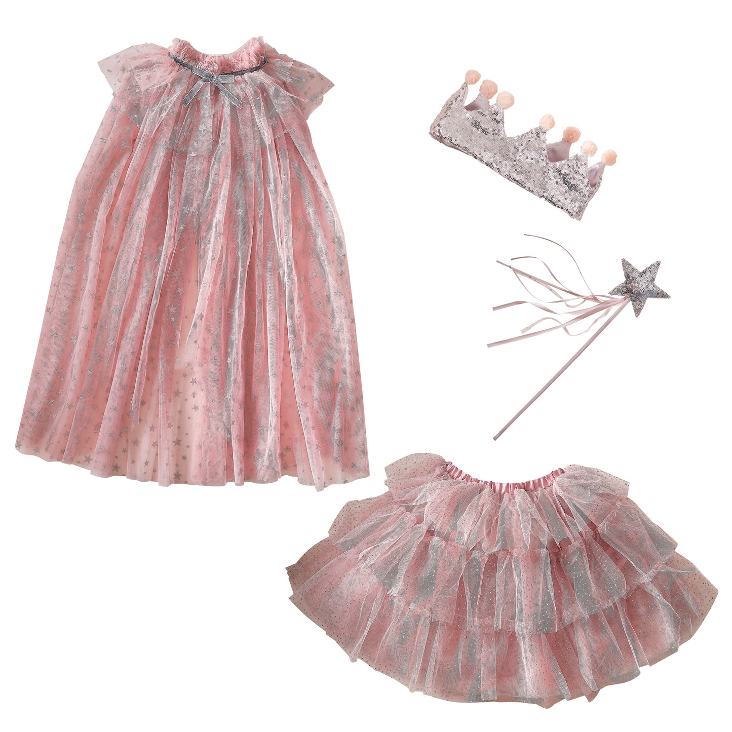 Pink & Silver Sparkle Fairy Princess Costume with Sequin Crown