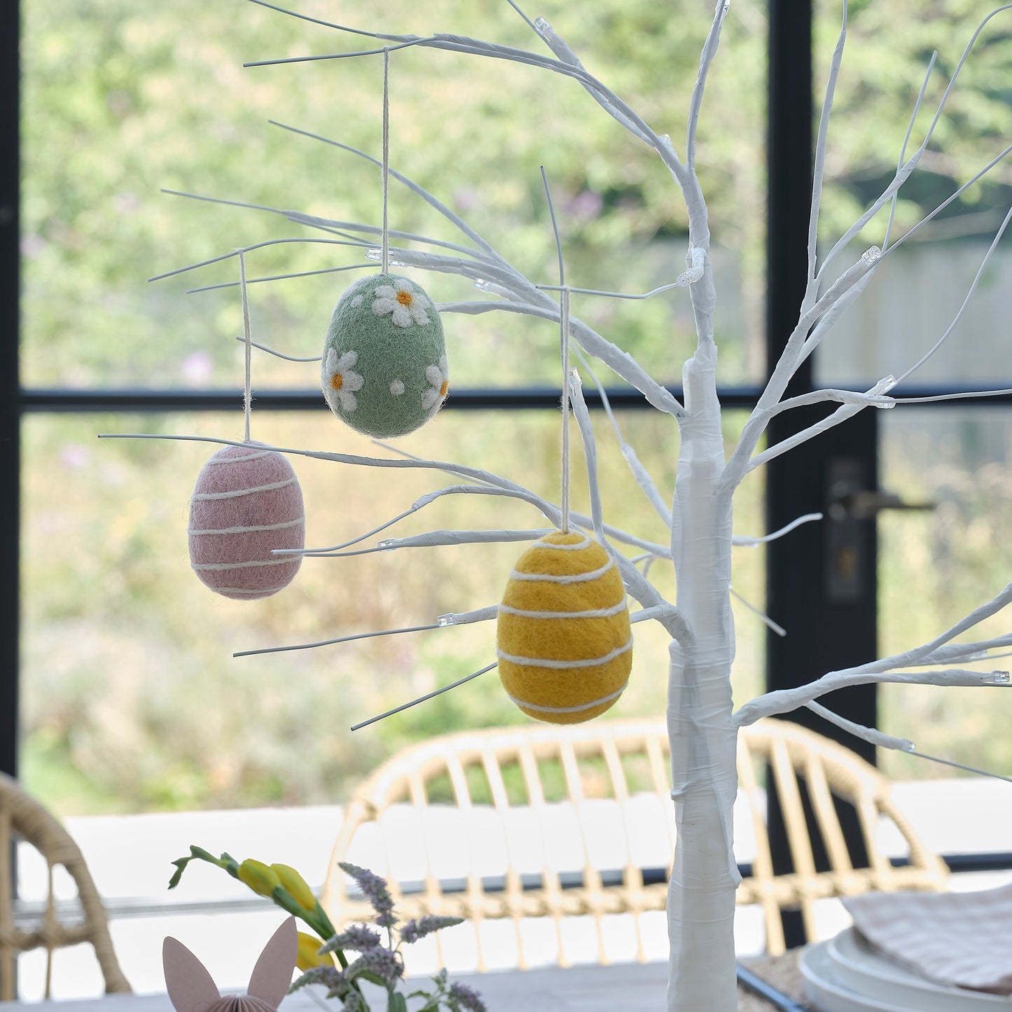 White Light Up Easter Tree & Felt Easter Egg Tree Decorations