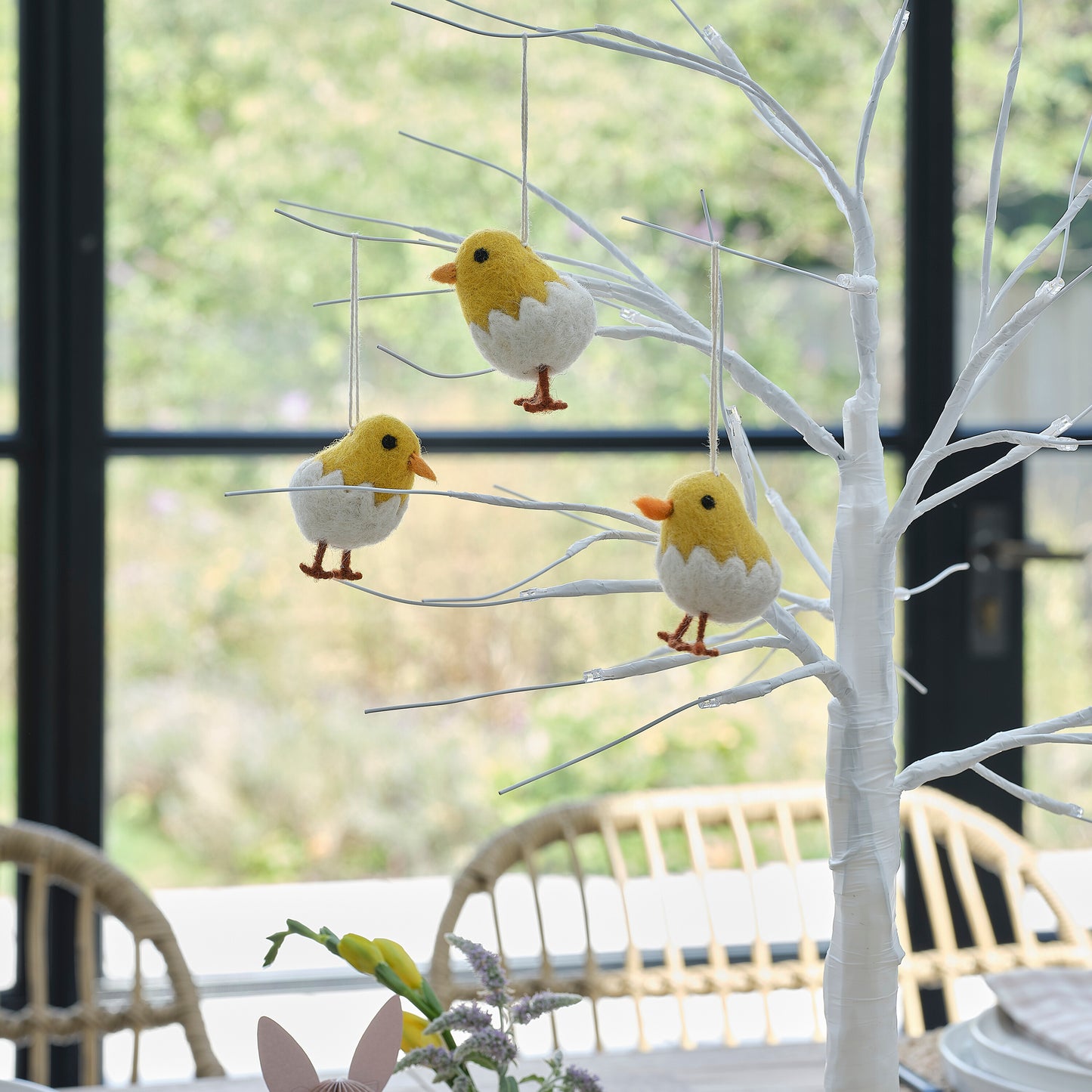 White Light Up Easter Tree & Felt Easter Chick Tree Decorations