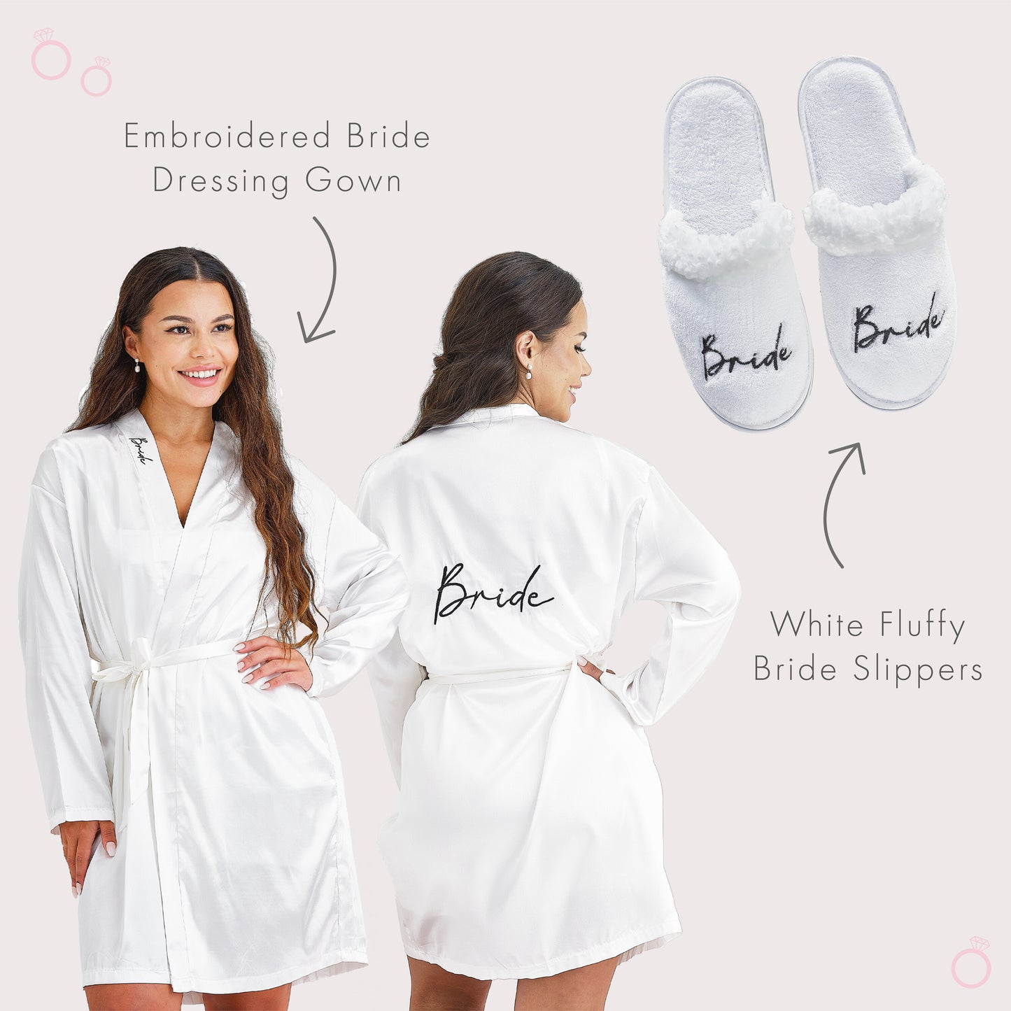 White Embroidered Bride Dressing Gown & Slipper Set