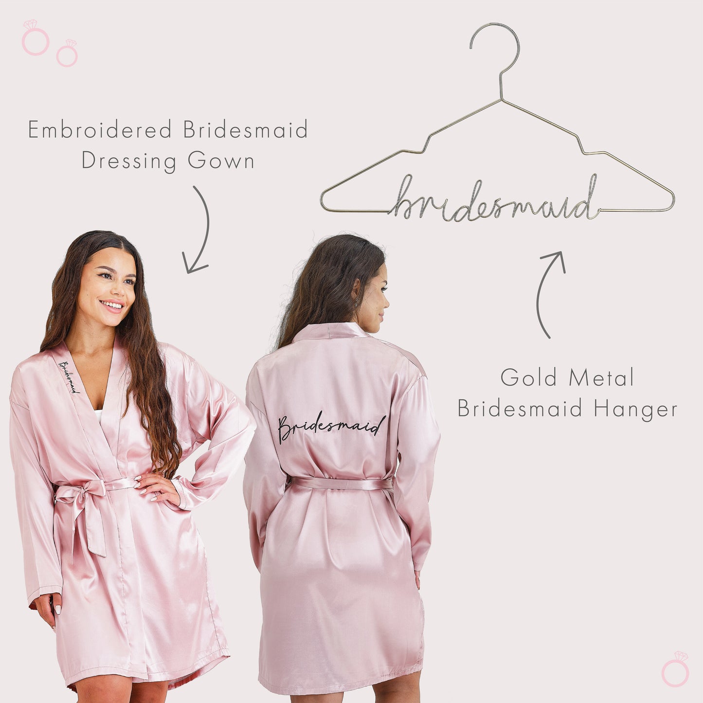 Pink Embroidered Bridesmaid Dressing Gown & Hanger Set
