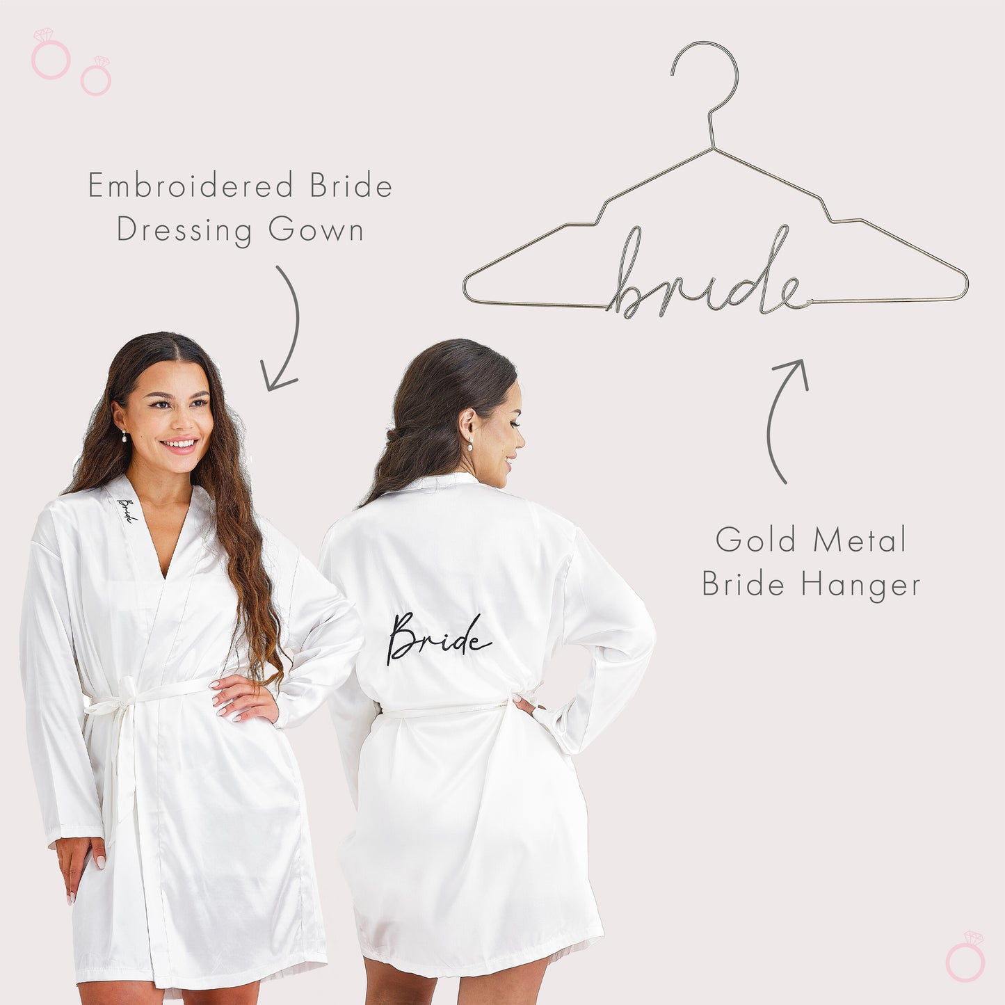 White Embroidered Bride Dressing Gown & Hanger Set