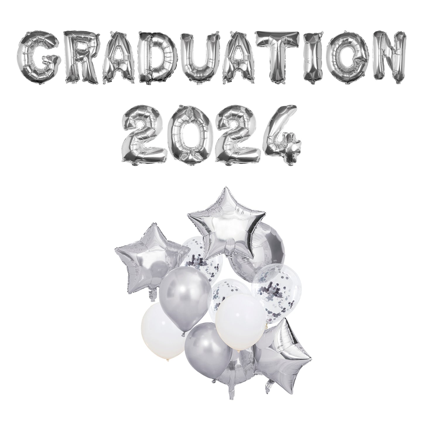 Silver Graduation 2024 Balloon Bundle
