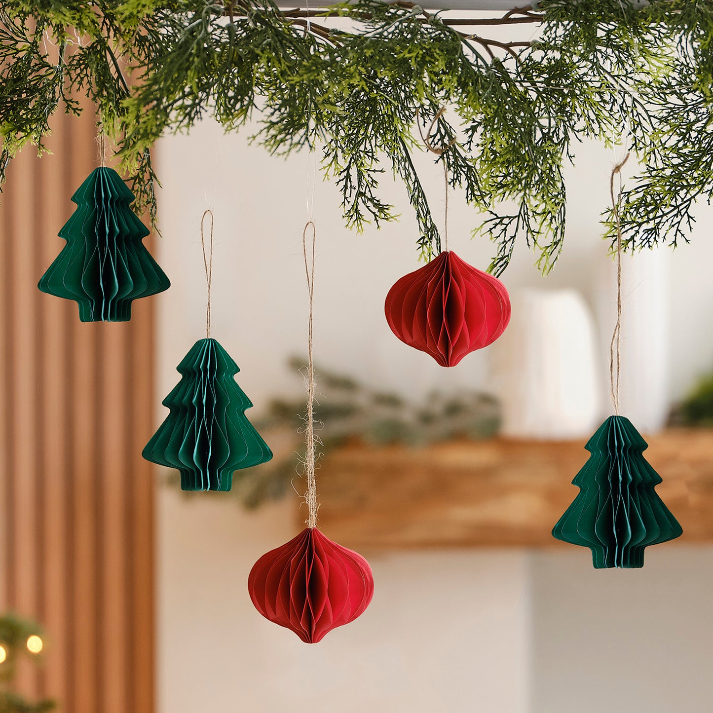 Red & Green Honeycomb Tree Christmas Hanging Decorations