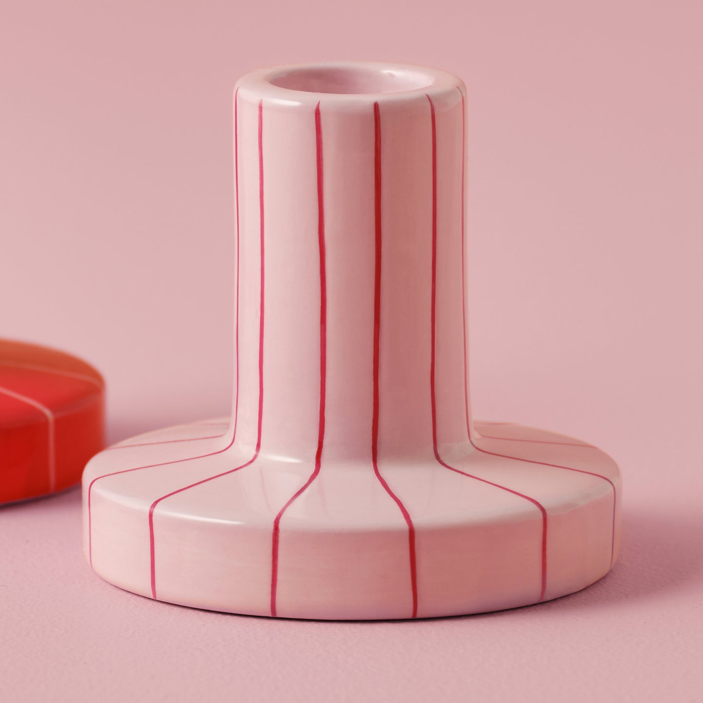 Red & Pink Striped Ceramic Candle Holders