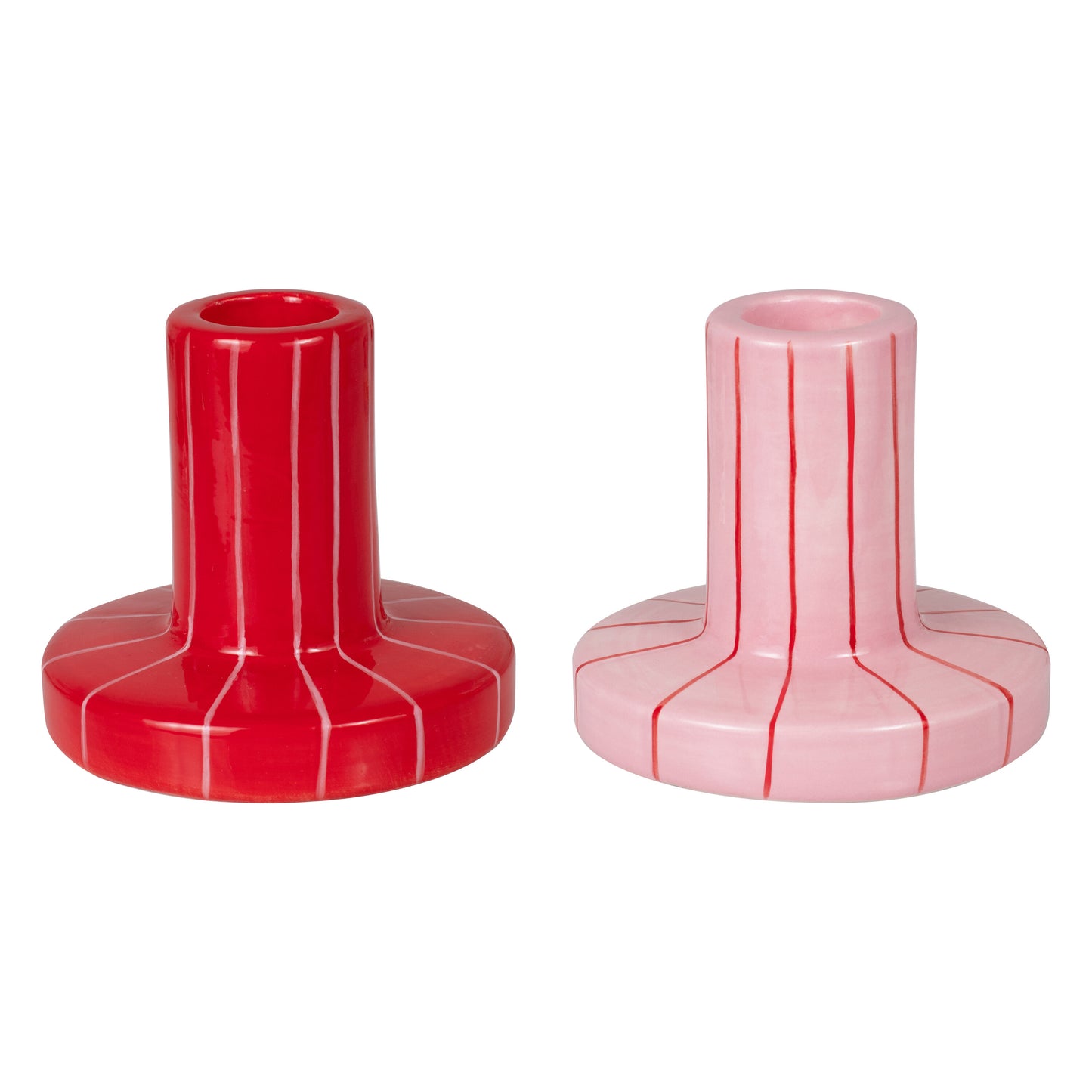 Red & Pink Striped Ceramic Candle Holders