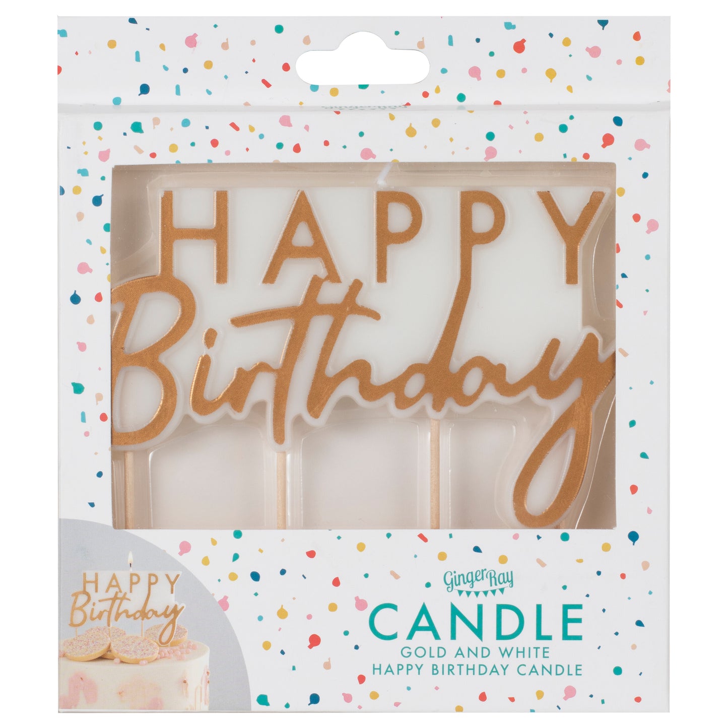 Gold and White Happy Birthday Candle