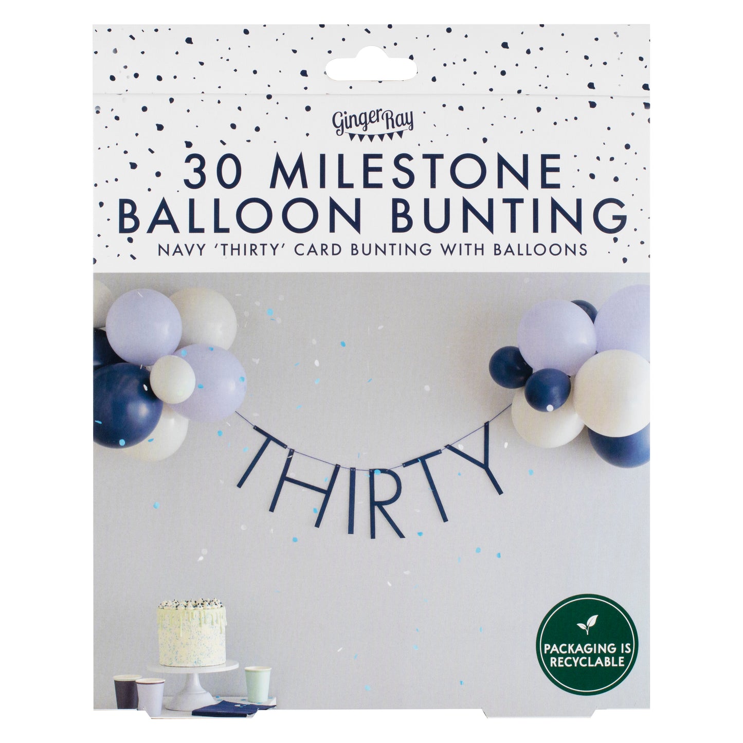 Navy 30th Birthday Milestone Balloon Bunting