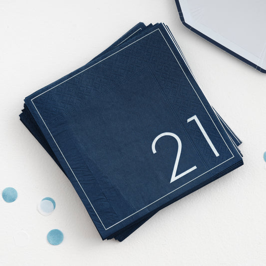 Navy 21st Birthday Milestone Paper Napkins
