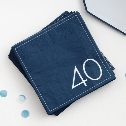 Navy 40th Birthday Milestone Paper Napkins