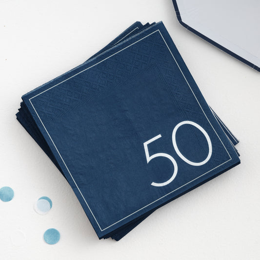 Navy 50th Birthday Milestone Paper Napkins