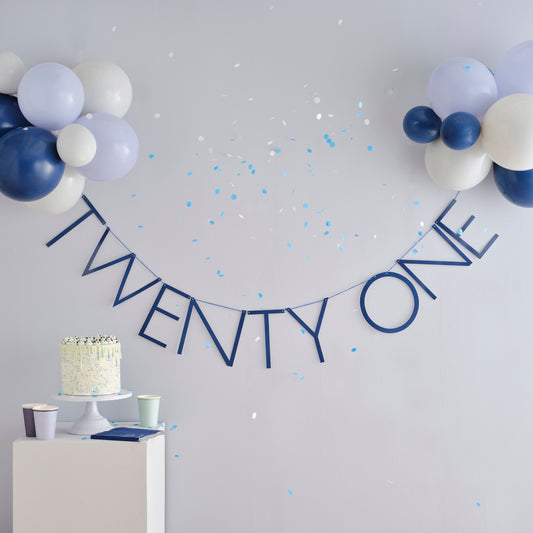Navy 21st Birthday Milestone Balloon Bunting