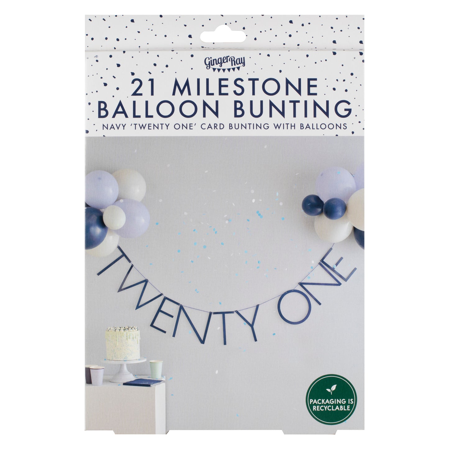 Navy 21st Birthday Milestone Balloon Bunting