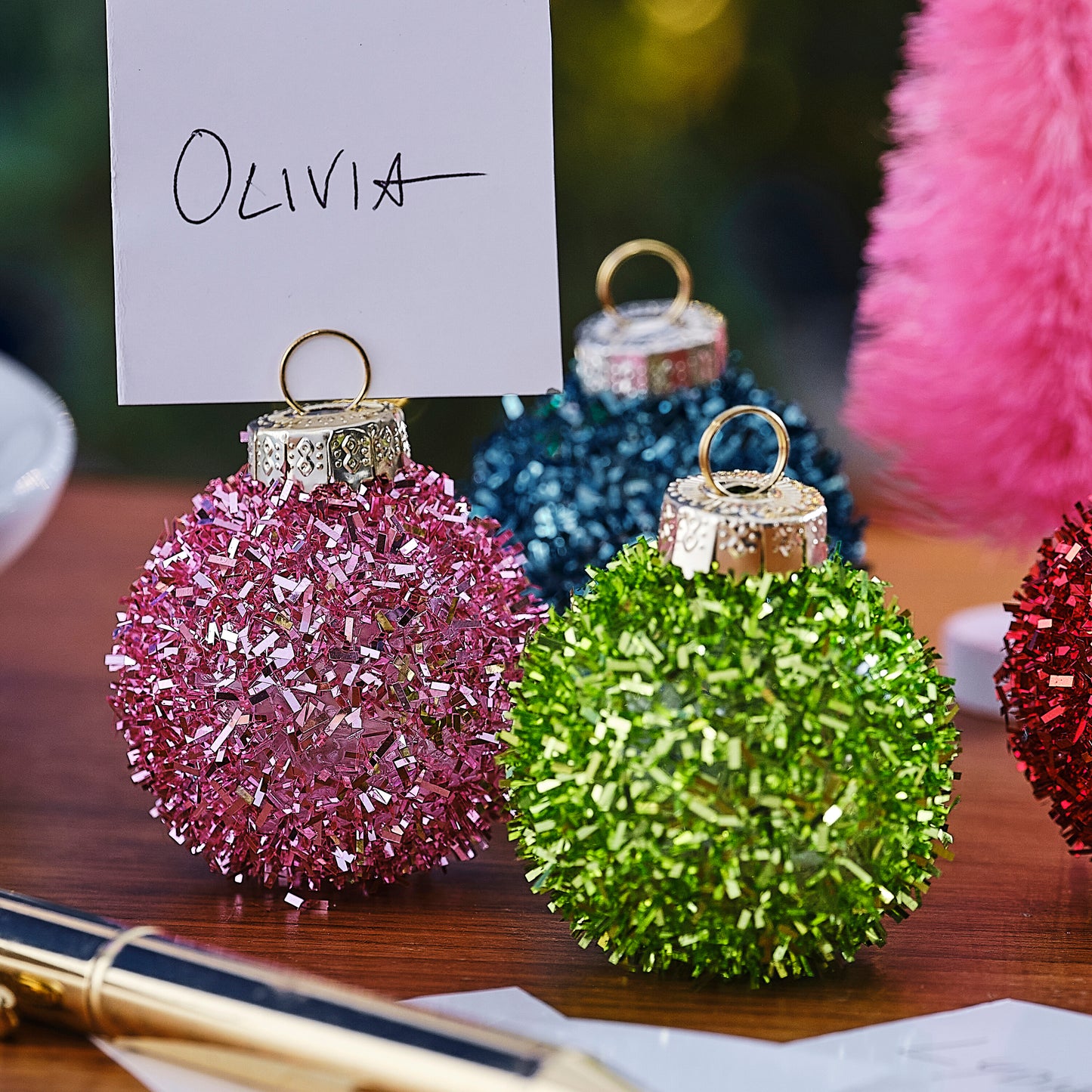 Christmas Tinsel Bauble Place Card Holders