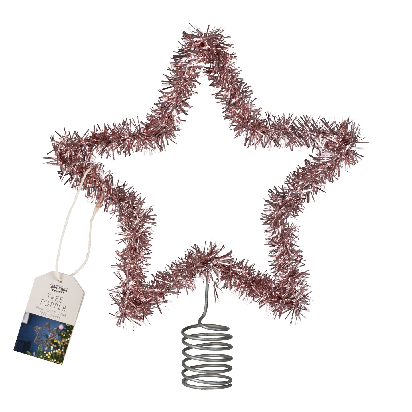 Pink Tinsel Christmas Tree Star Topper