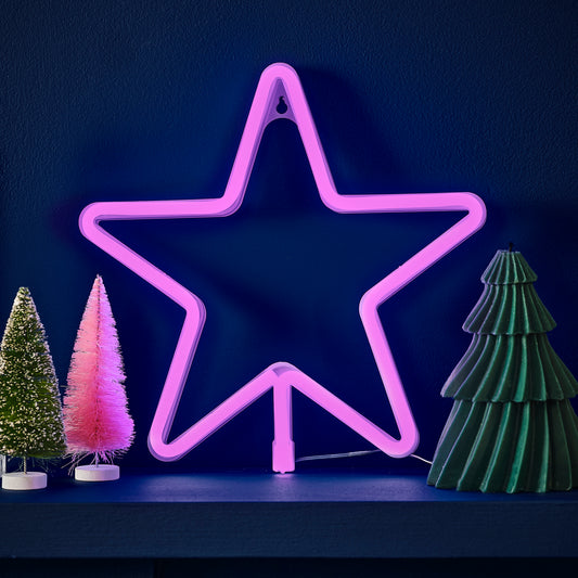 Large Pink Light Up Christmas Star Neon Light