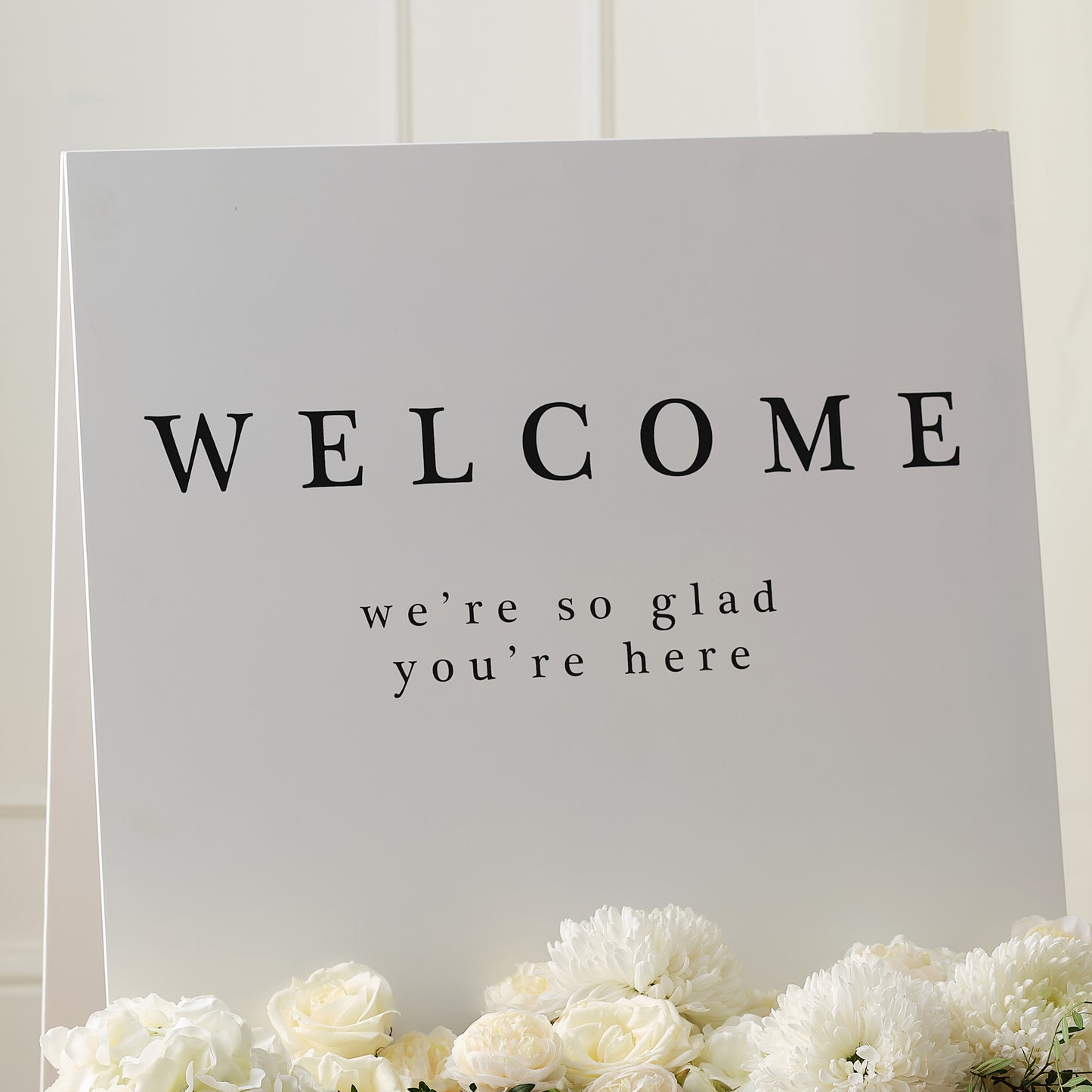 Customisable White Wooden Welcome Sign with Flower Box and Black Stickers
