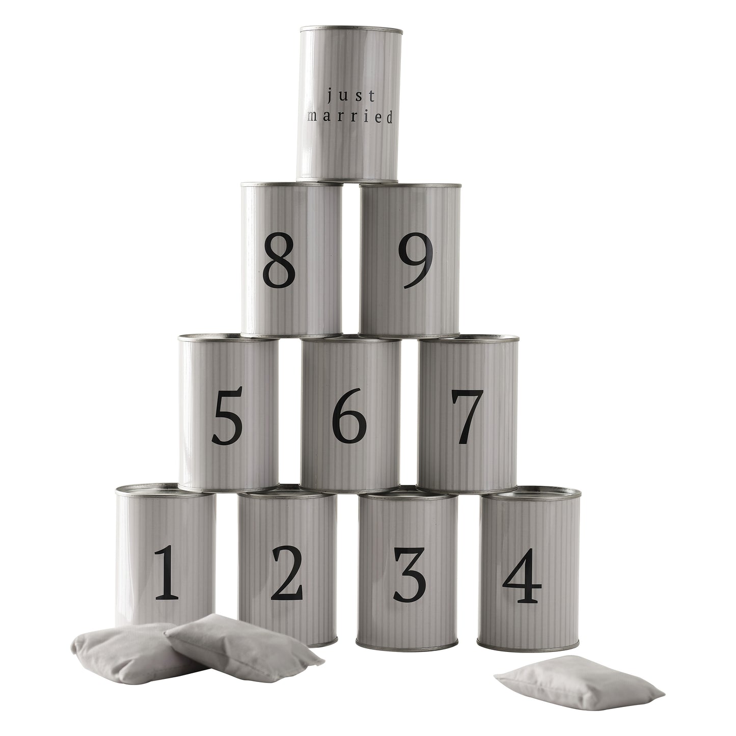 White Striped Wedding Tin Can Alley Game