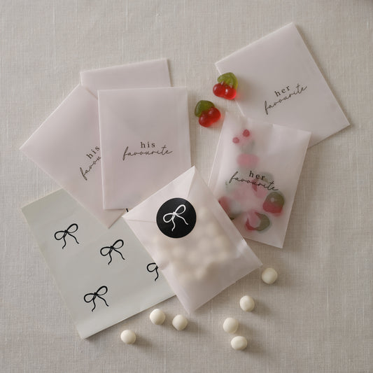 His and Hers Vellum Wedding Sweet Bags with Stickers