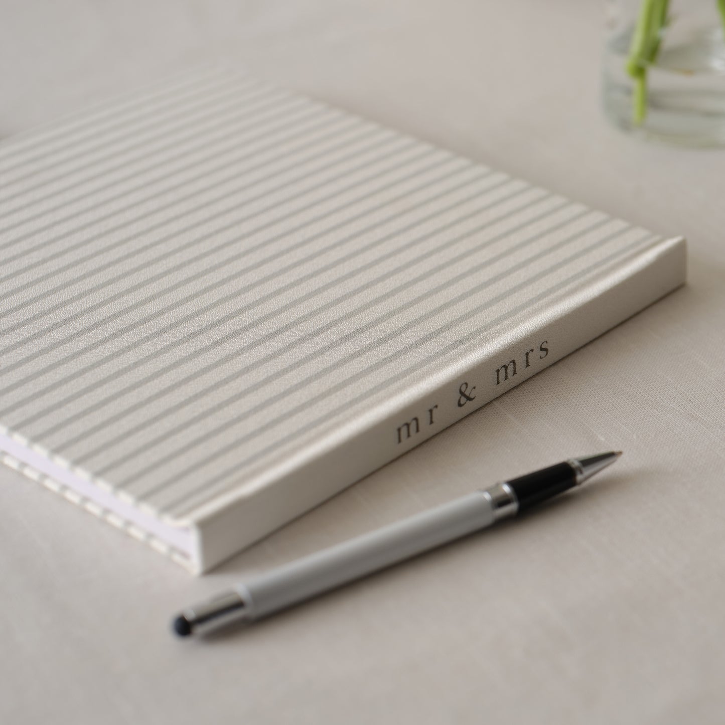 Striped Linen Look Wedding Guest Book