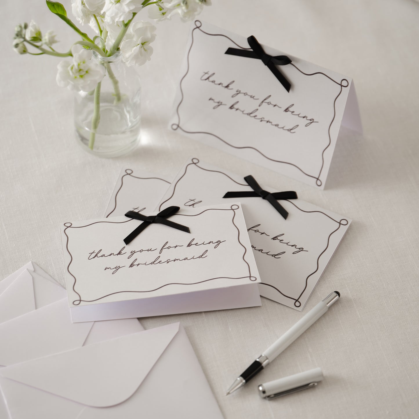 Black and White 'thank you for being my bridesmaid' Cards