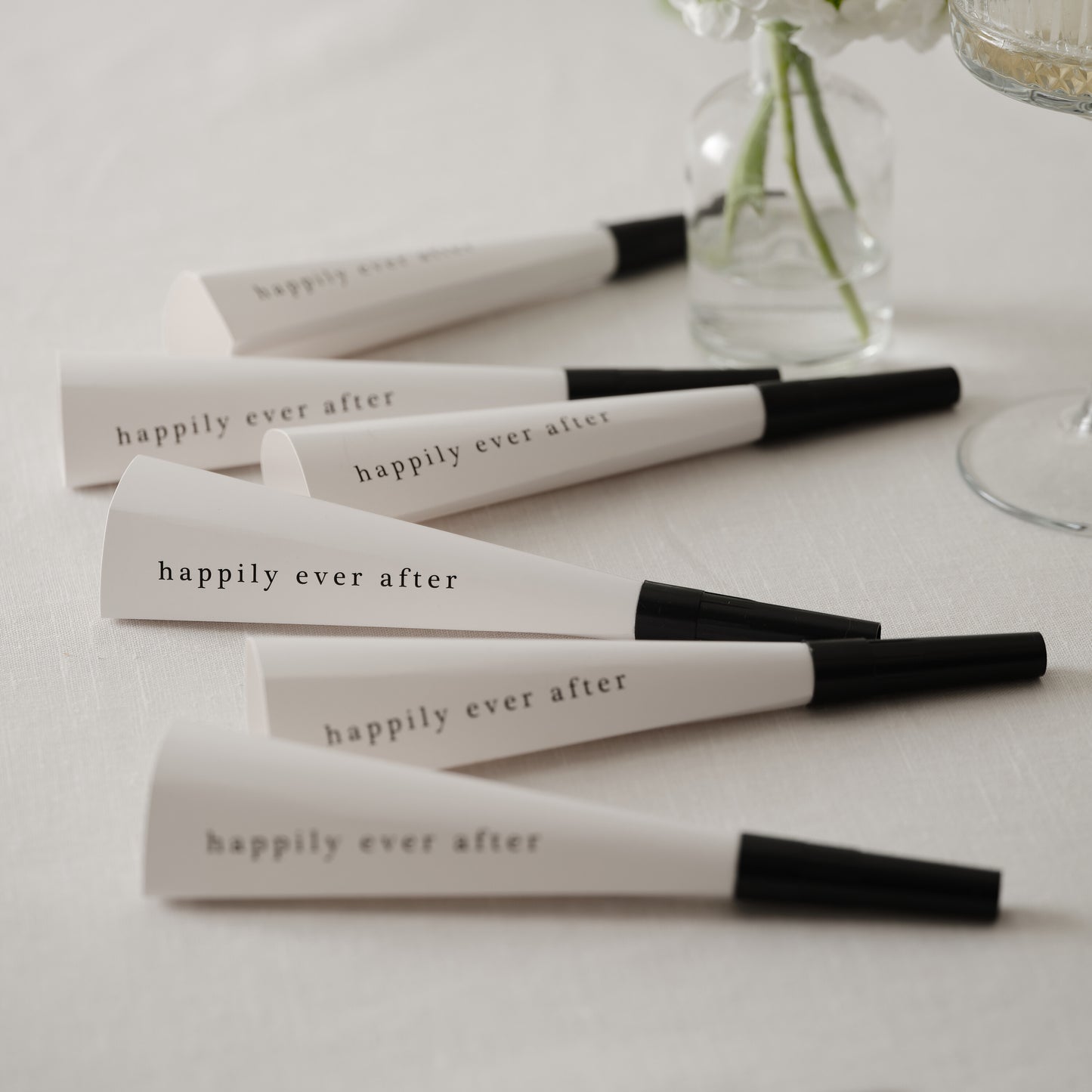 Black and White 'Happily Ever After' Wedding Party Horns