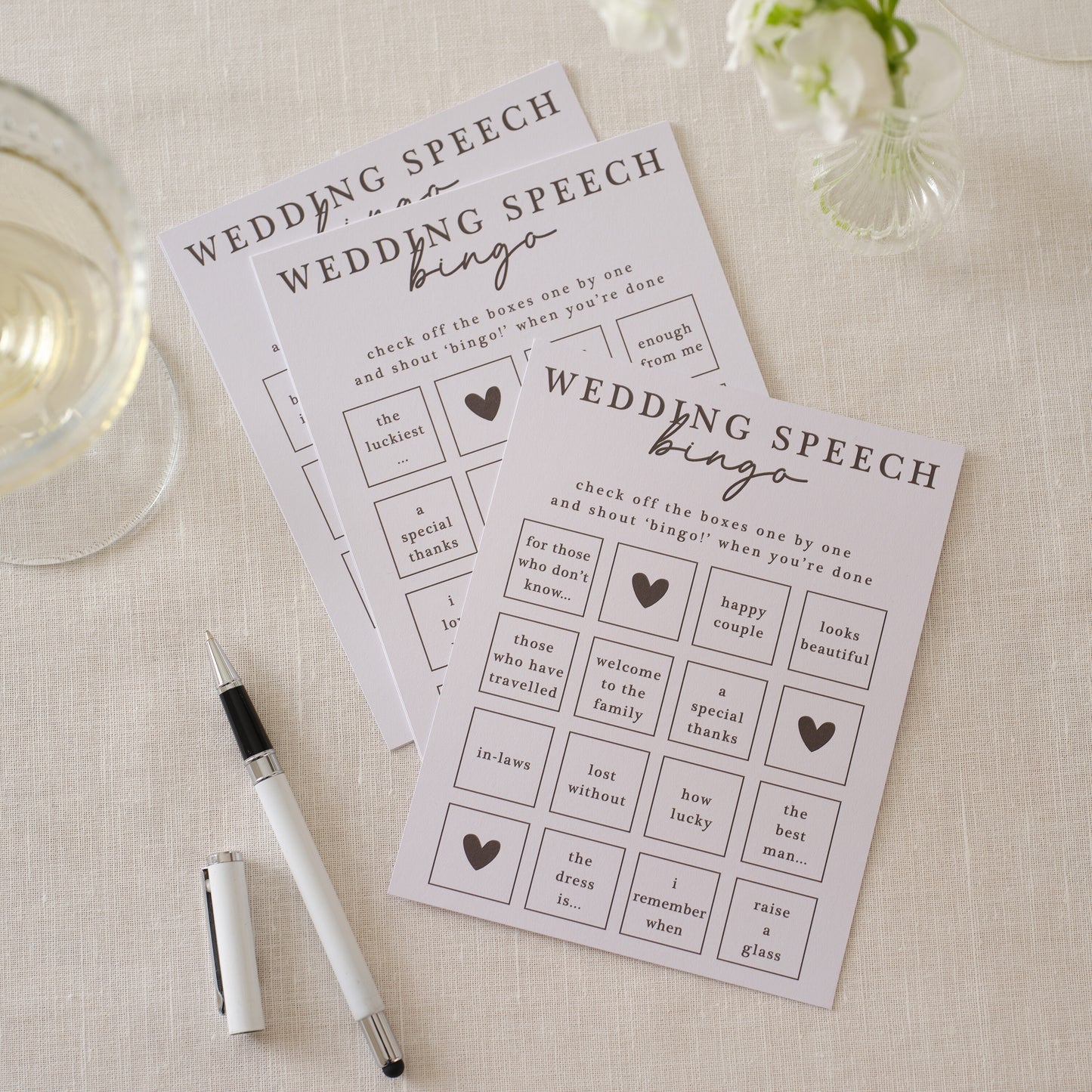 Cream and Black Wedding Speech Bingo Cards Game