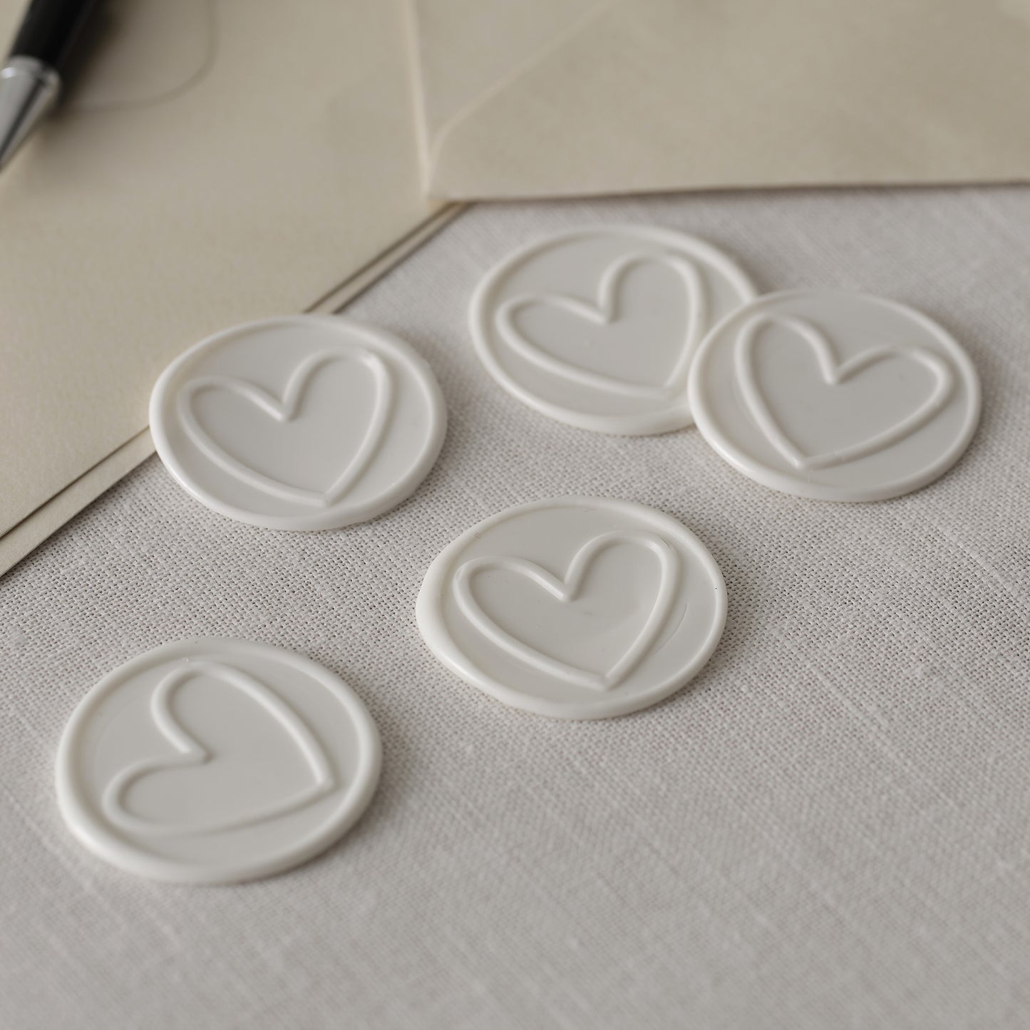 Ivory Self Adhesive Wax Seals with Hearts