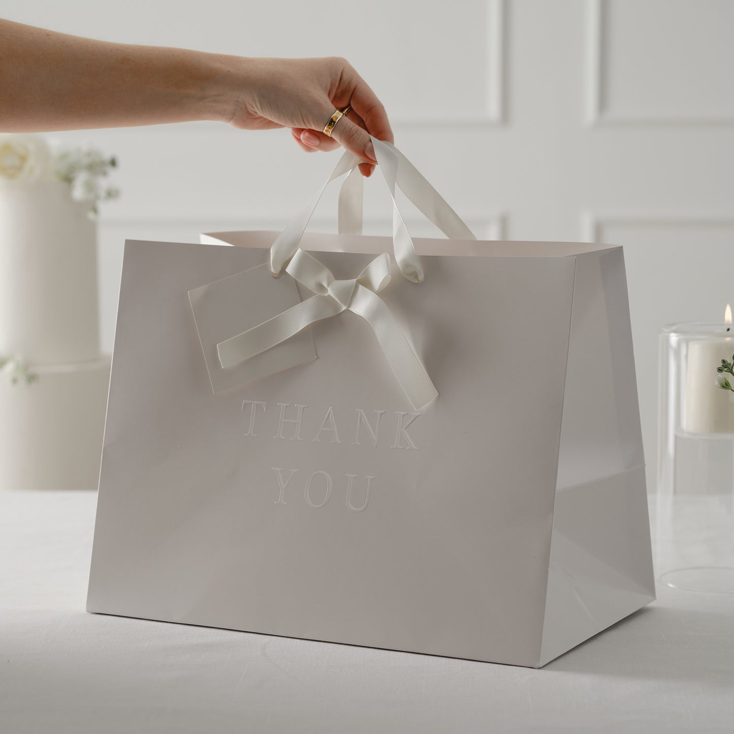 Cream Embossed 'Thank You' Gift Bag