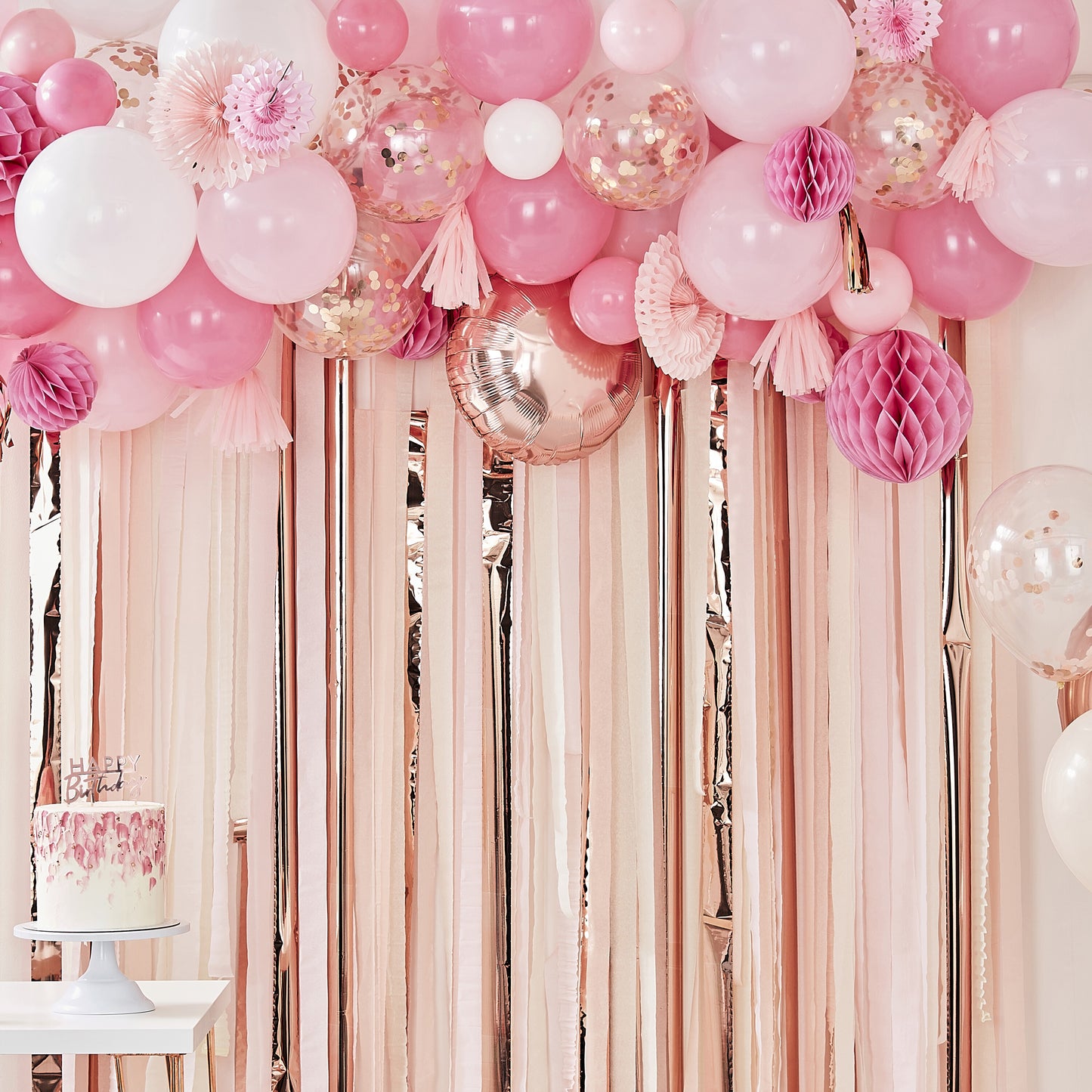 Blush And Peach Balloon And Fan Garland  Party Backdrop