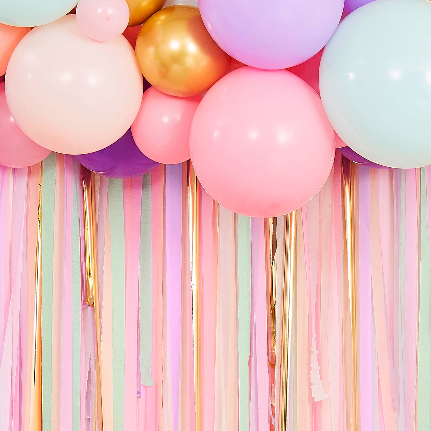 Pastel Streamer And Balloon Party Backdrop