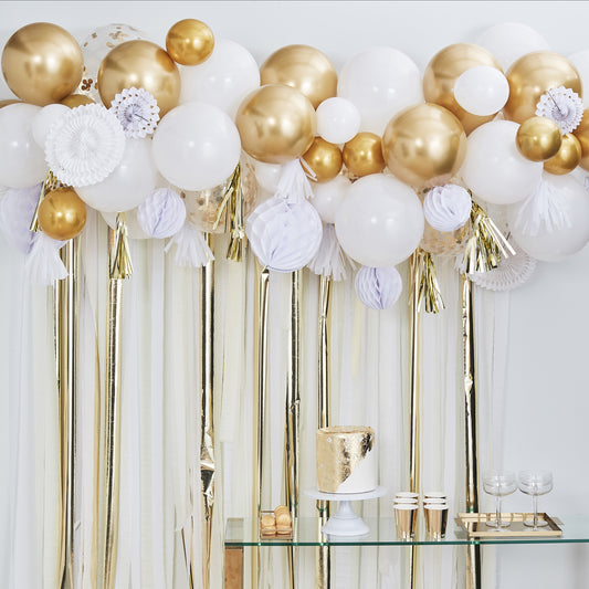 Gold Balloon And Fan Garland  Party Backdrop