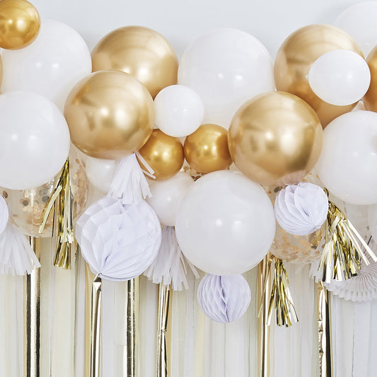 Gold Balloon And Fan Garland  Party Backdrop