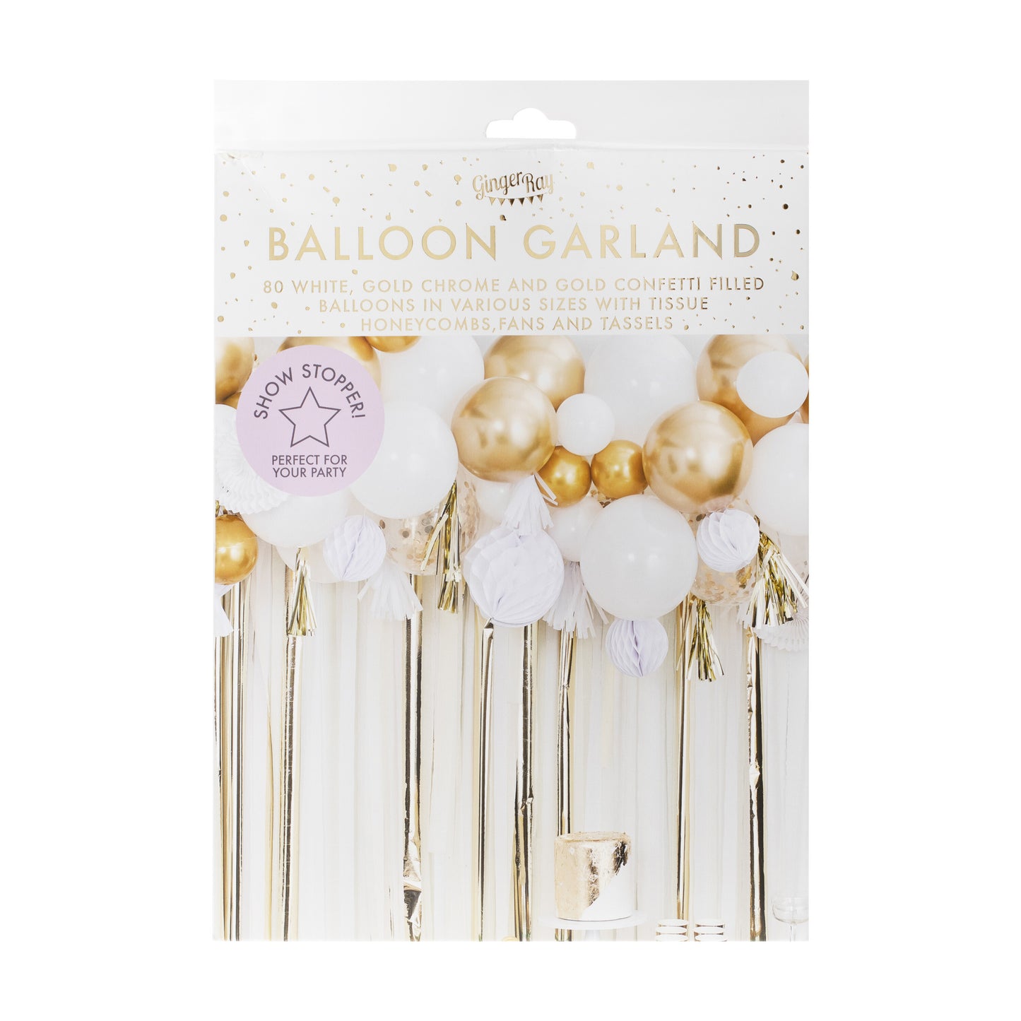 Gold Balloon And Fan Garland  Party Backdrop