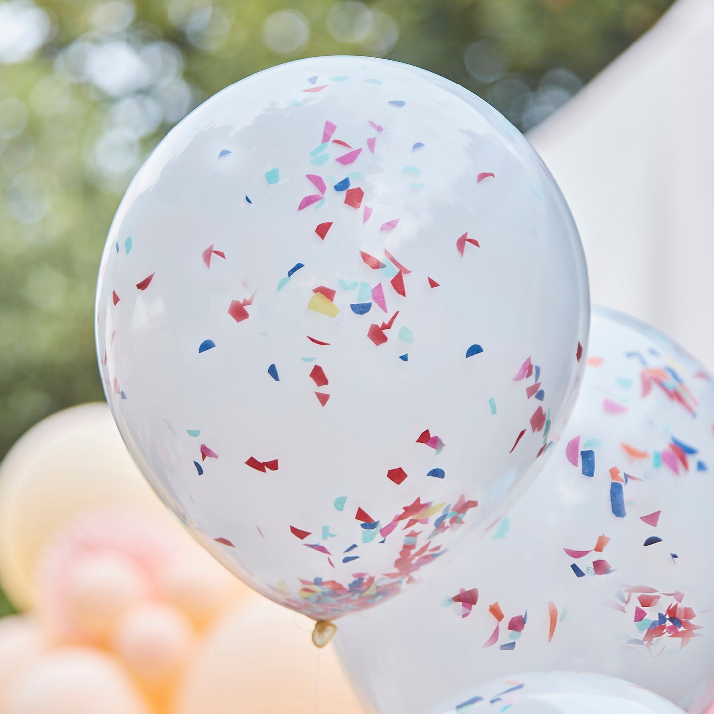 Double Layered White and Rainbow Confetti Balloon Bundle