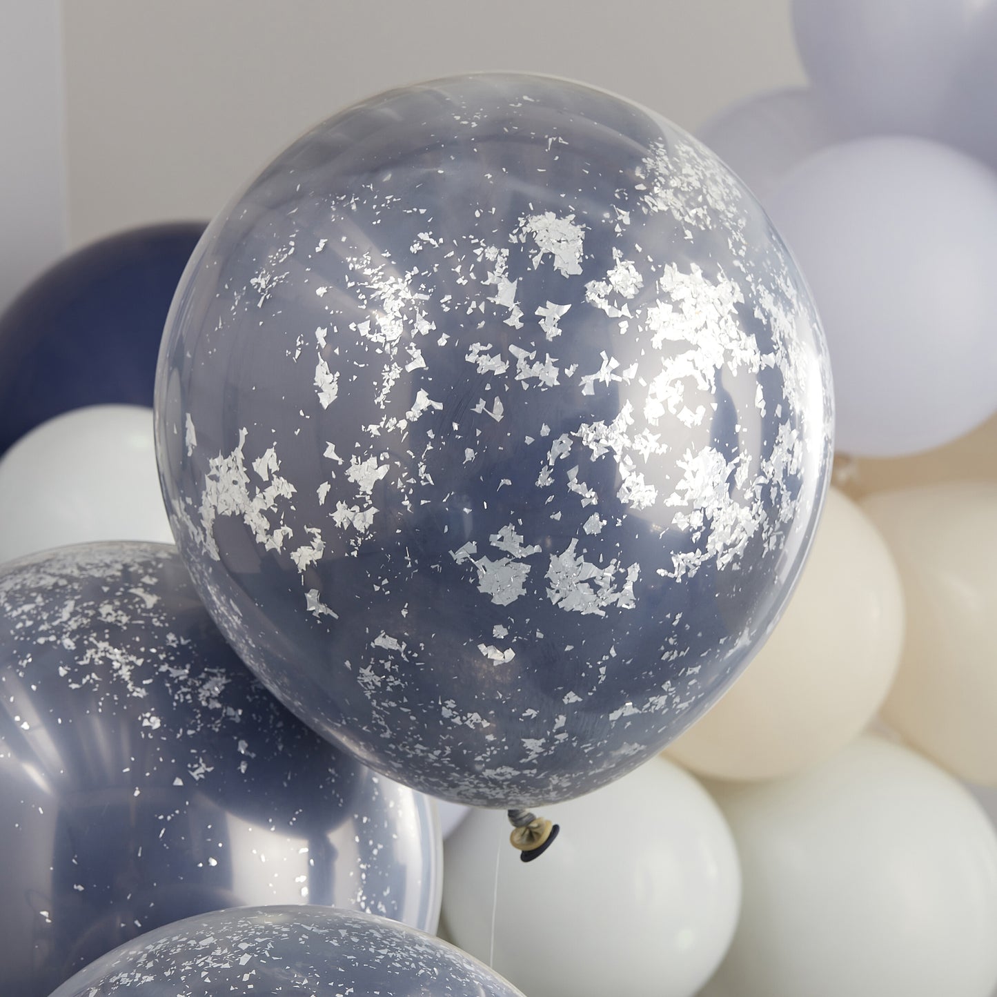 Double Layered Navy and Silver Confetti Balloon Bundle