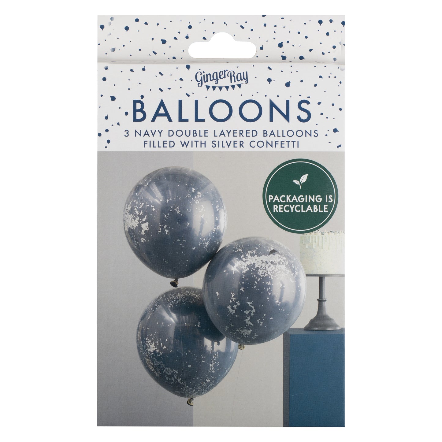 Double Layered Navy and Silver Confetti Balloon Bundle