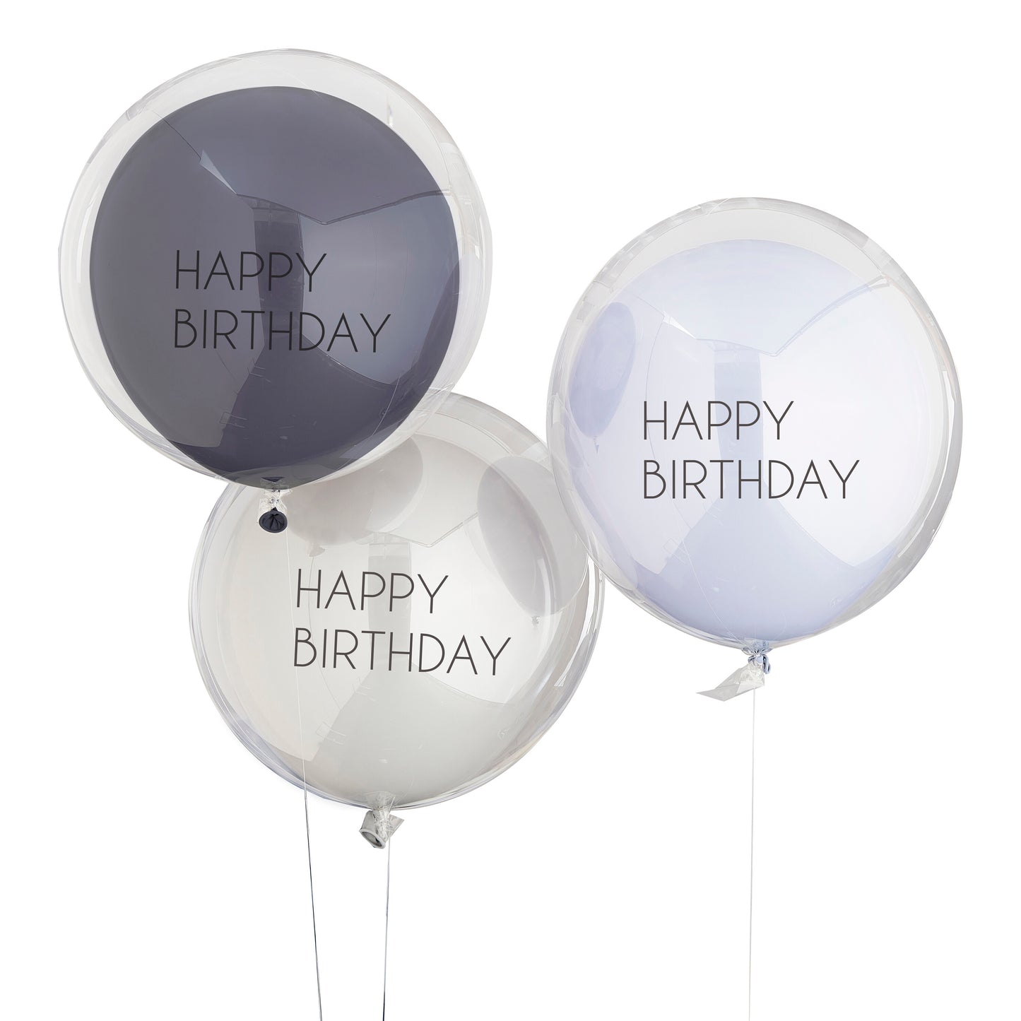 Blue & Grey Double Layered Happy Birthday Balloon Bundle
