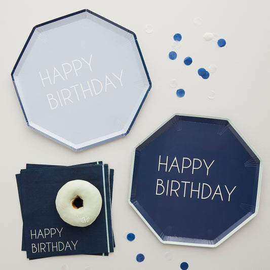 Navy & Blue Happy Birthday Paper Plates