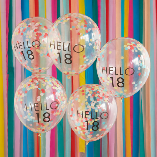 Hello 18 Rainbow Confetti 18th Birthday Balloons