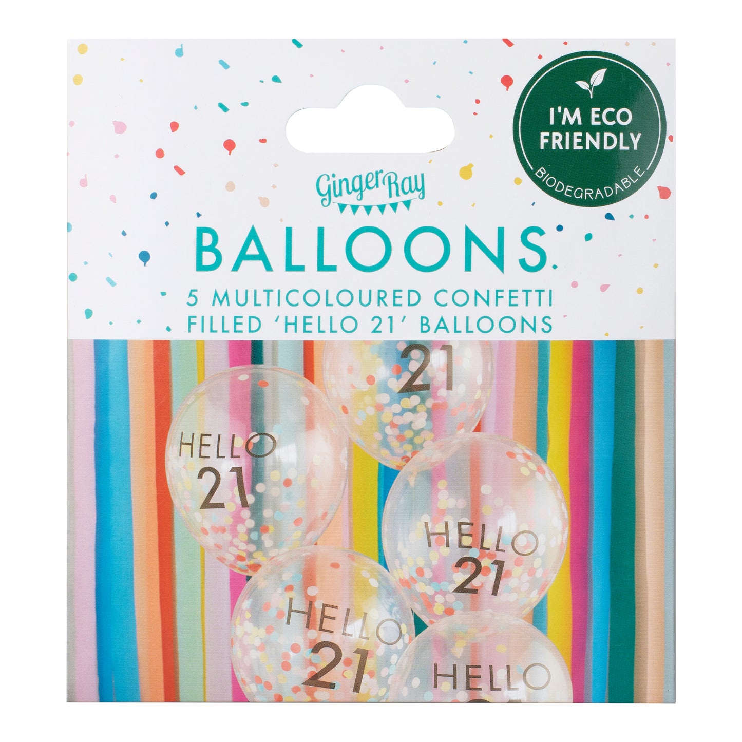 Hello 21 Rainbow Confetti 21st Birthday Balloons