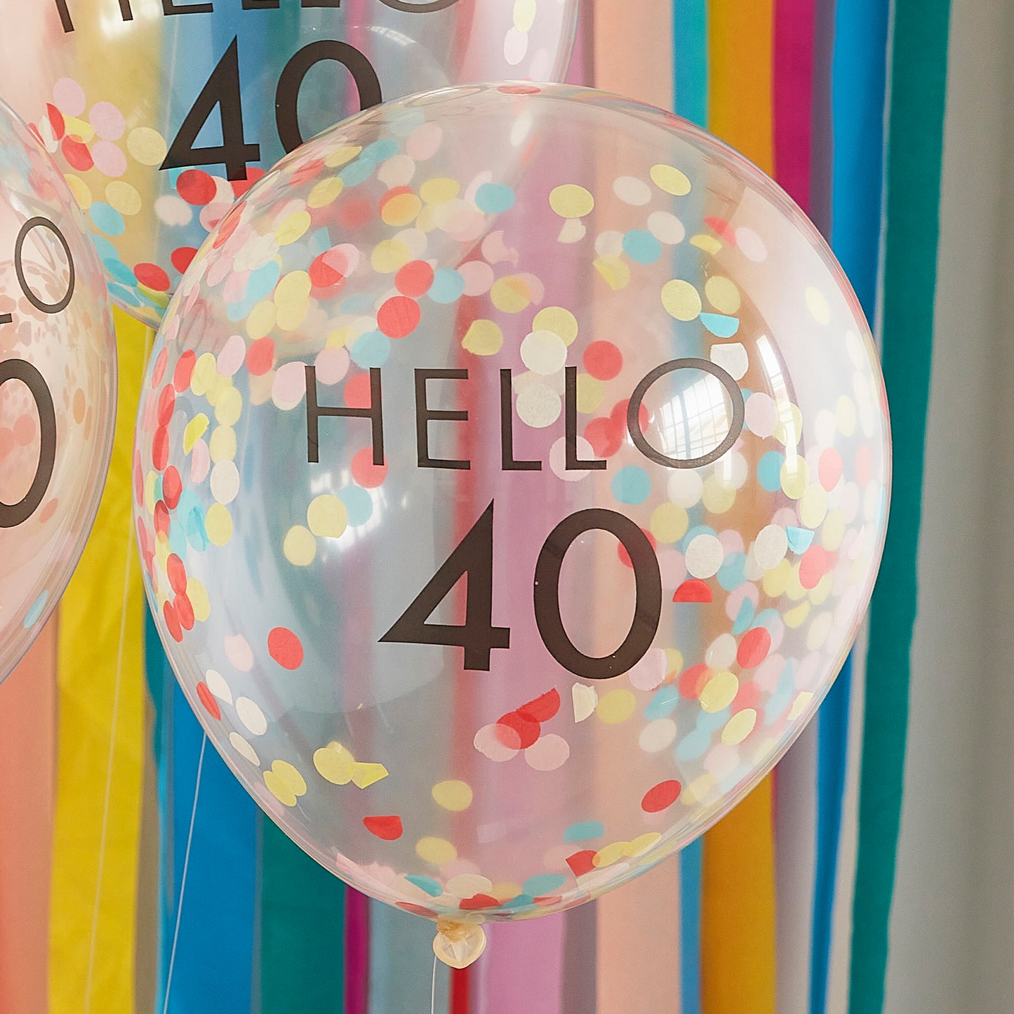 Hello 40 Rainbow Confetti 40th Birthday Balloons