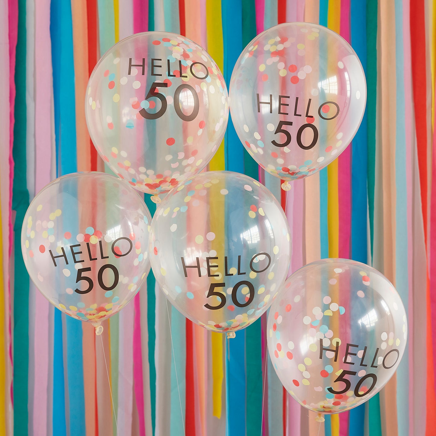 Hello 50 Rainbow Confetti 50th Birthday Balloons