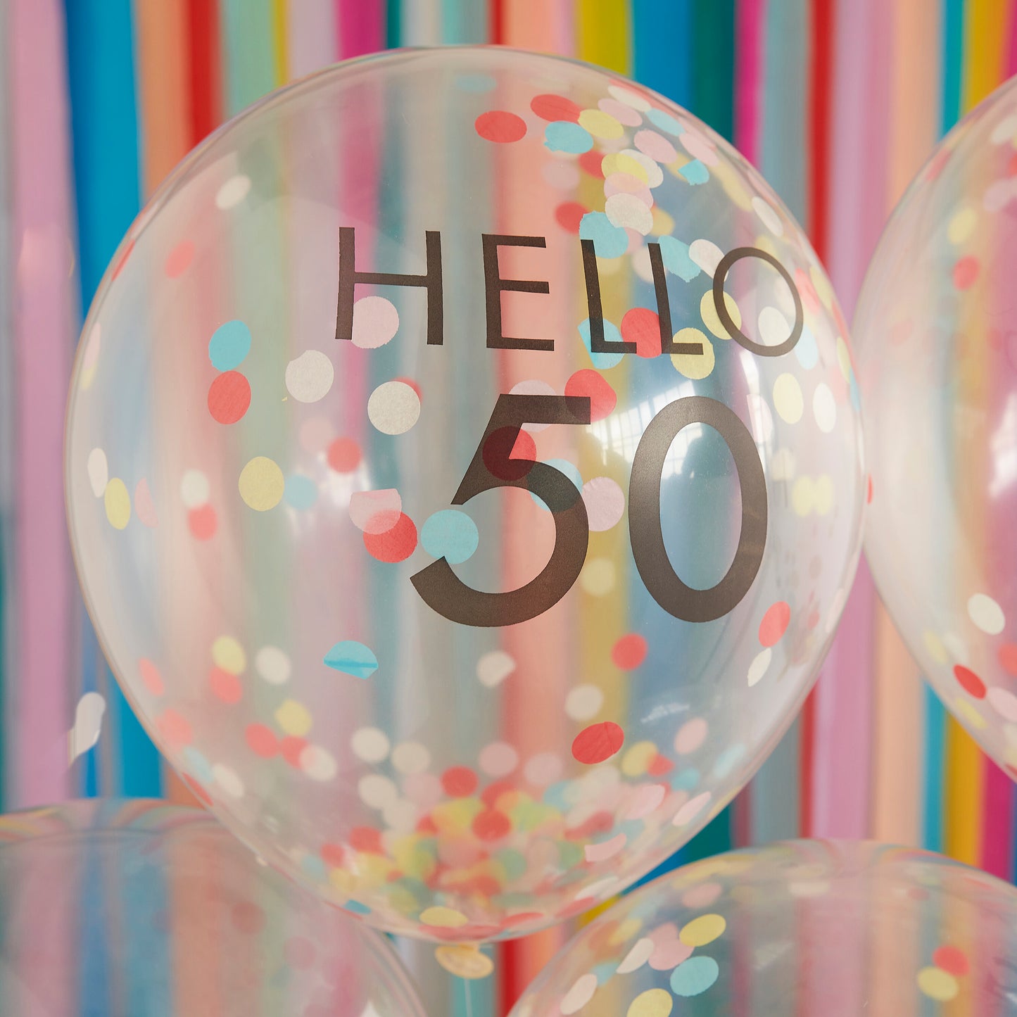 Hello 50 Rainbow Confetti 50th Birthday Balloons