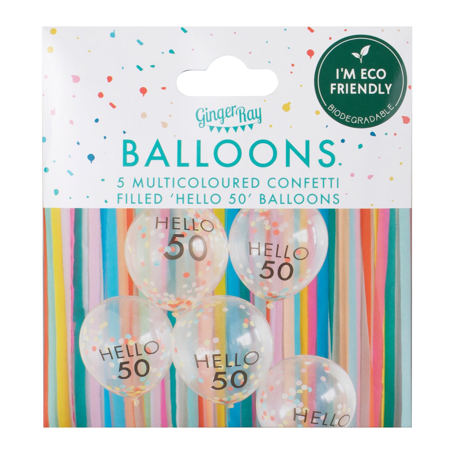 Hello 50 Rainbow Confetti 50th Birthday Balloons
