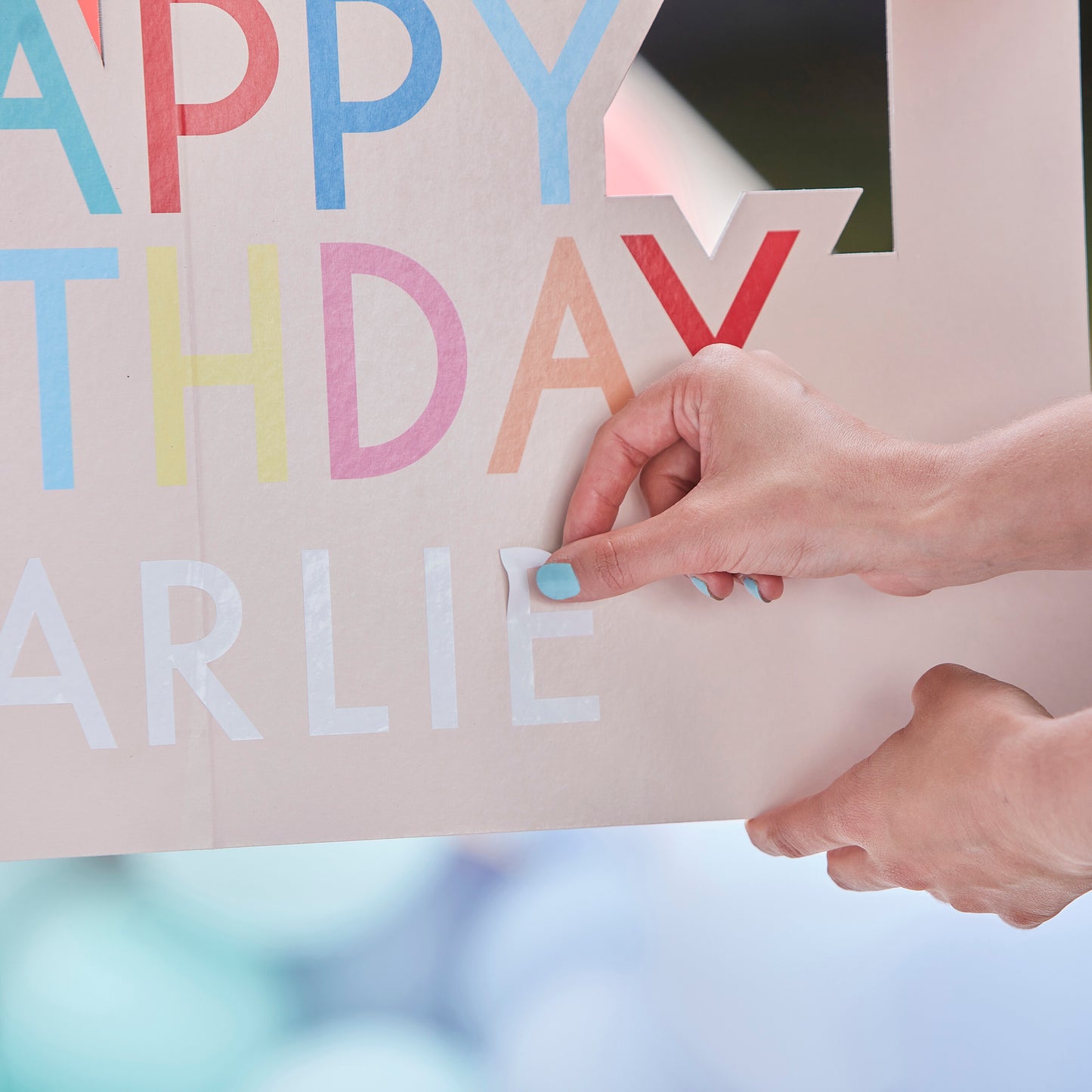 Customisable Multicoloured Happy Birthday Photo Booth Frame with Balloons