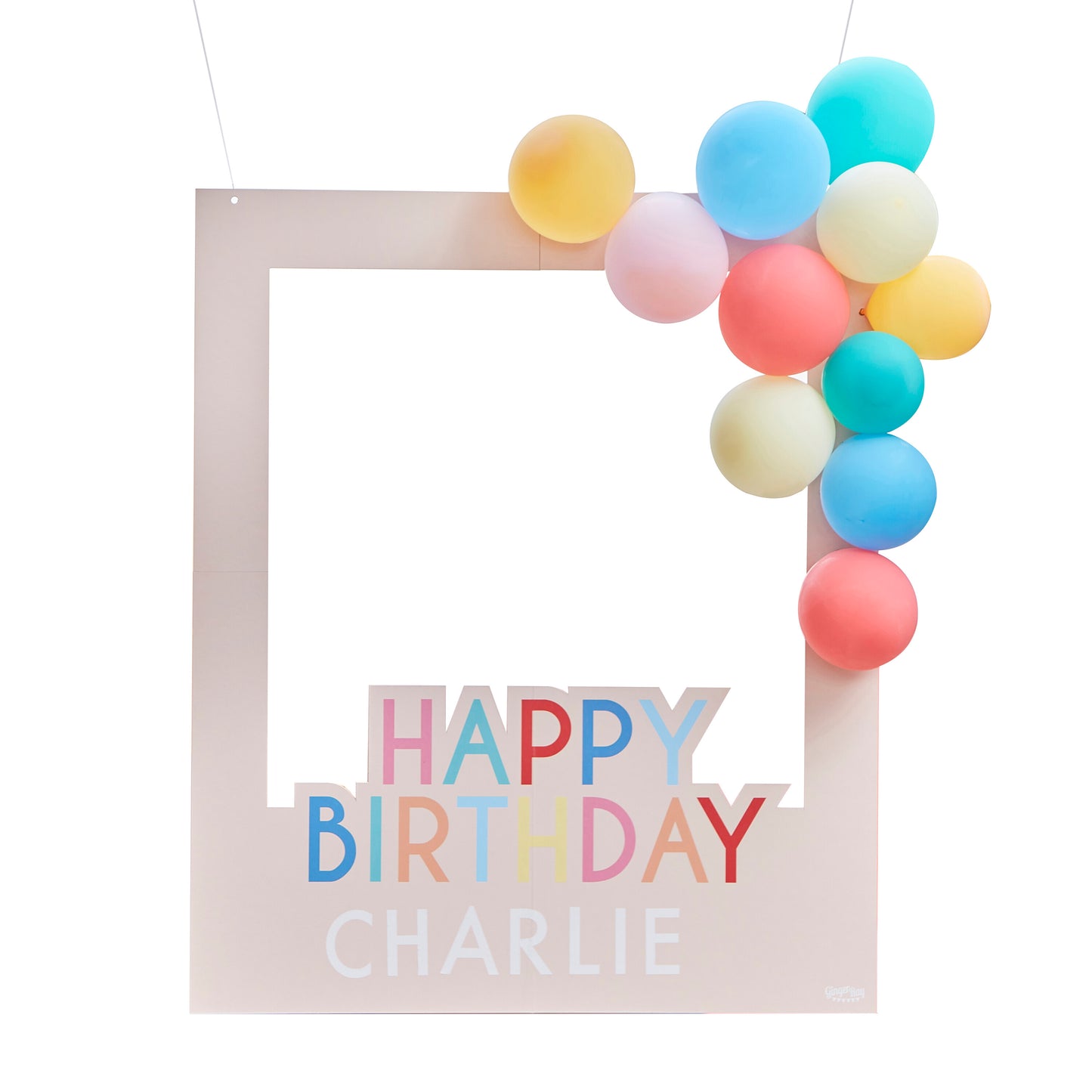 Customisable Multicoloured Happy Birthday Photo Booth Frame with Balloons