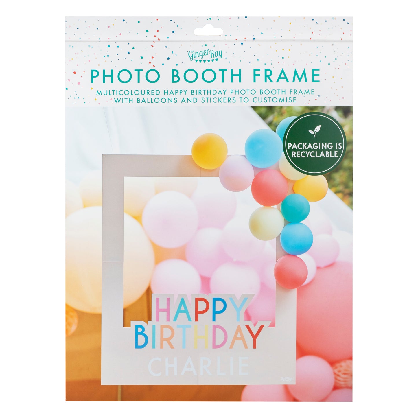 Customisable Multicoloured Happy Birthday Photo Booth Frame with Balloons
