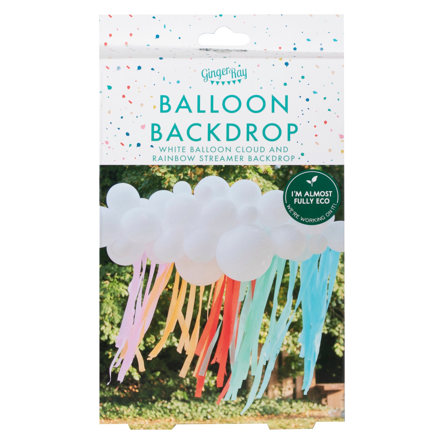 White Cloud Balloon Garland with Rainbow Streamers